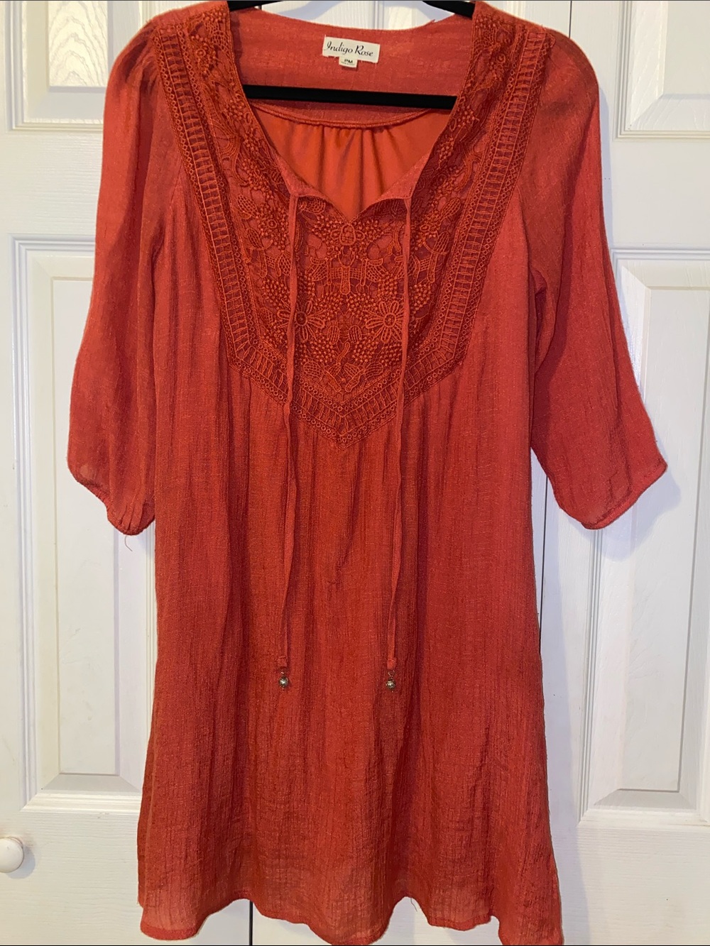 Indigo Rose Burnt Orange Crochet Tunic
